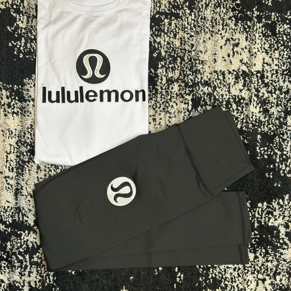 Lululemon White Tee and Black Leggings Set